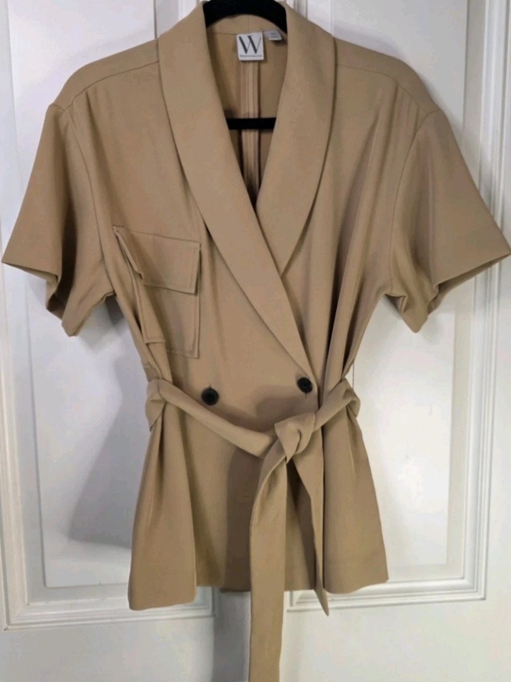 Worthington Beige Short-Sleeve Belted Blazer